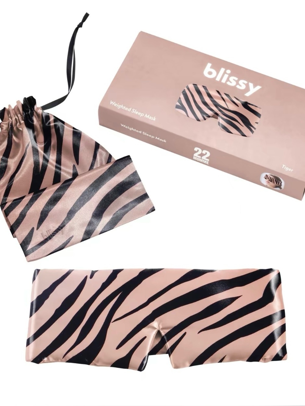 Blissy Weighted Silk Sleep Mask – 100% Mulberry Silk Total Blackout Sleep Tiger